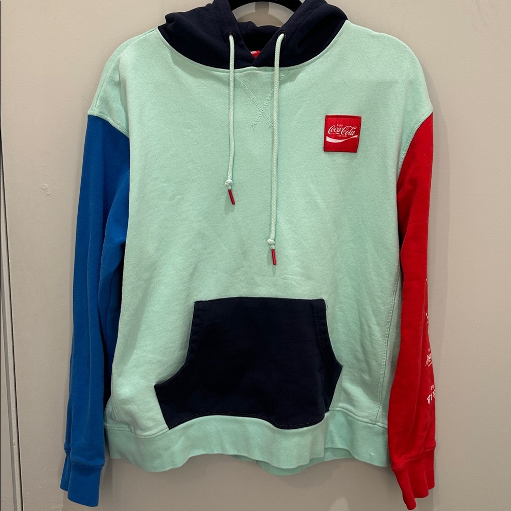 Coca-cola color block limited edition pullover hoodie green blue red XL